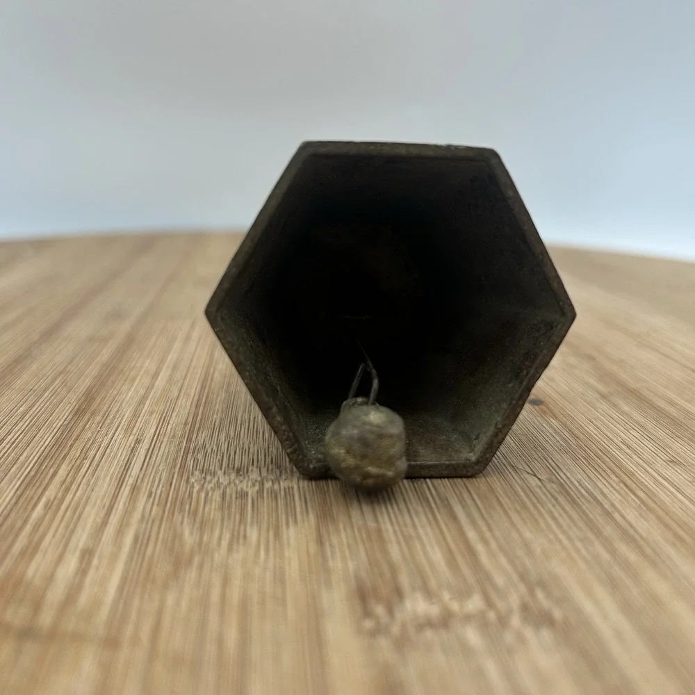 Vintage TINY SOLID BRASS HAND BELL Hand‎ Etched 4.5